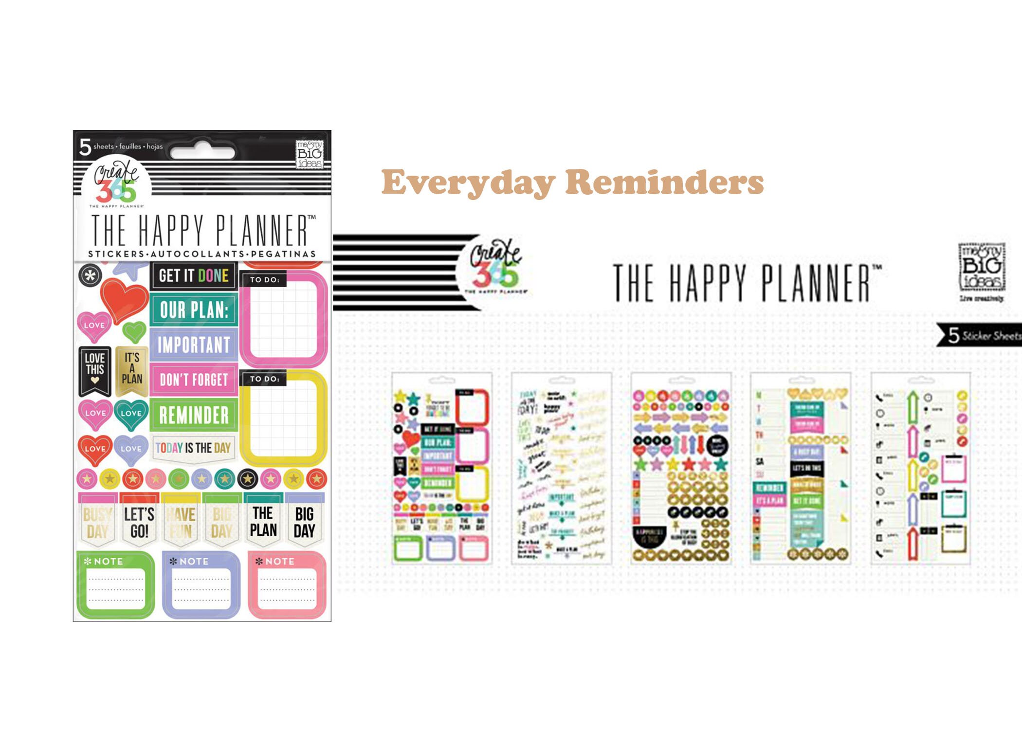 8 Options of Stickers Pack-5 Sheets Each-gold Seize the Day/neon ...