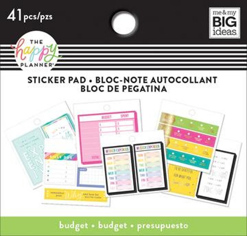 Tiny Sticker Pads by Happy Planner Budget 41pc/Productivity 31pc/Faith 41pc/Colorful Boxes 34pc 3 1/2 x 3 3/8-Budget Planning/Daily Work Budget - 41pc