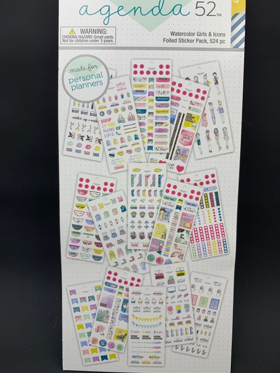 524pc Watercolor Girls & Icons Pink Foiled Stickers Pack by Agenda 52 the  Paper Studio 15 Sheets Stickers Use With Personal Planners 