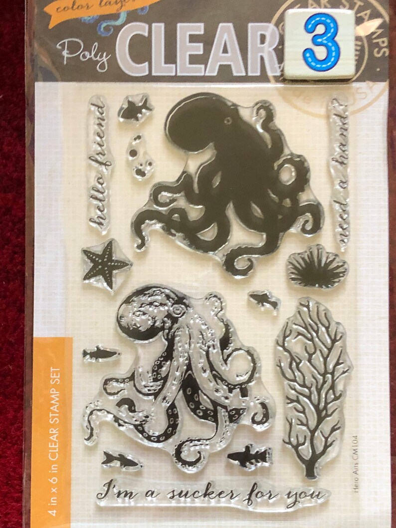8 Options of Hero Arts Color Layering Clear Stamps sets - 5”x8.5”-Bouquet/Brave Lion/Octopus/Flowers/Seahorse/Ice Cream/Pineapple/Flamingo 3- Octopus