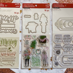 Christmas Clear Stamps and Dies by Recollections-Merry Christmas/Holiday Gifts/Seasons Greetings Tags-Scrapbook Cards