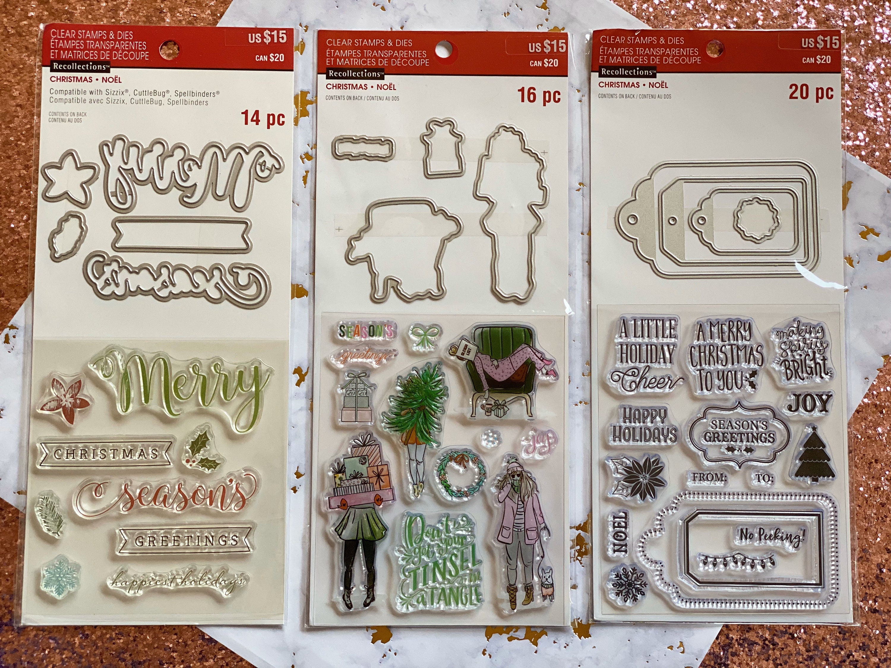 Spellbinders Clear Acrylic Stamps Handmade Gift Tags Tinsel Time