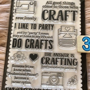 7 Options of Echo Park Designer Stamps sets Let Love Bloom/Candy/Eat Sleep Craft/Snowflakes/Pennant/Glasses/Words Background Stamps 3- Eat Sleep Craft