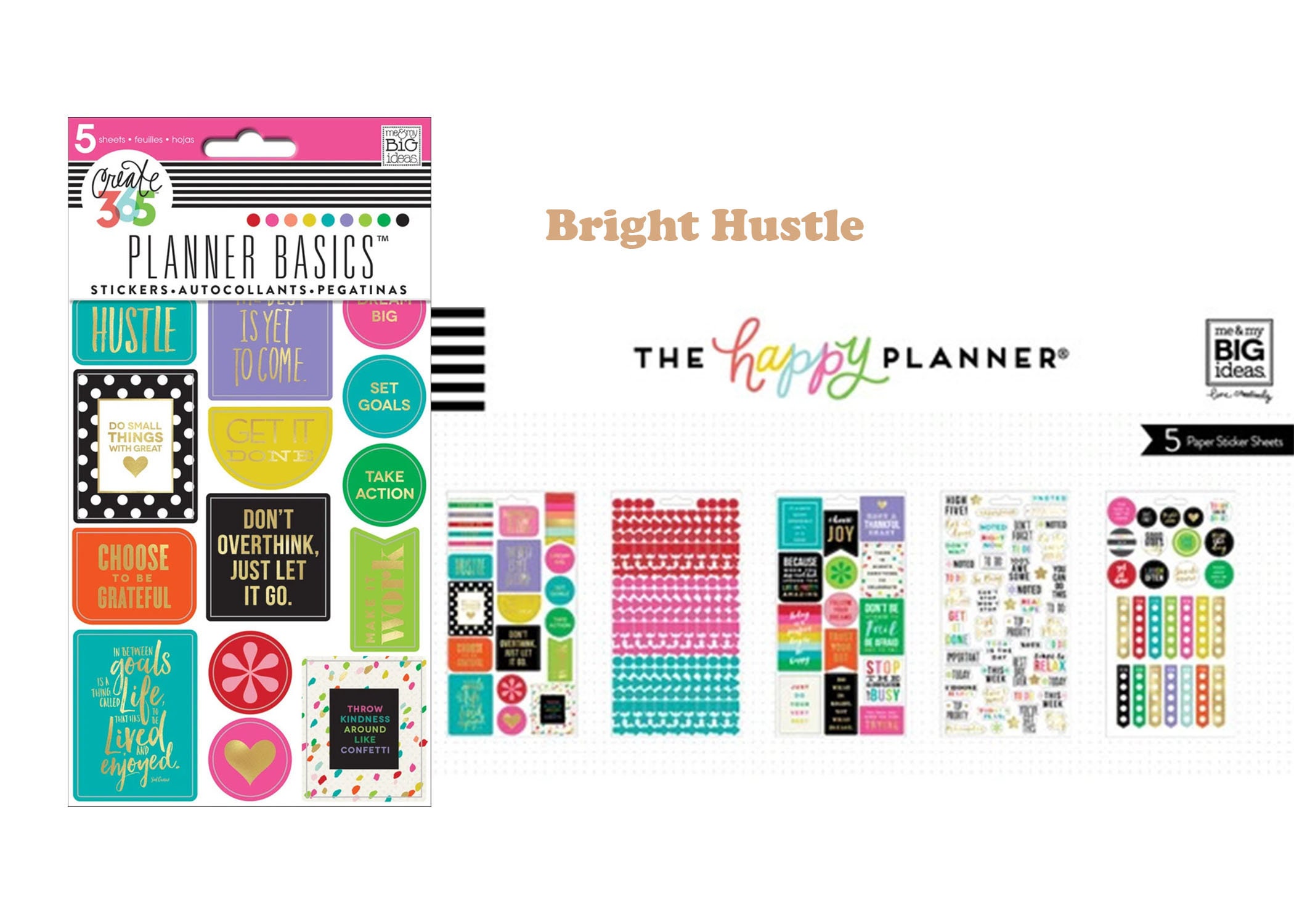 8 Options of Stickers Pack-5 Sheets Each-gold Seize the Day/neon ...