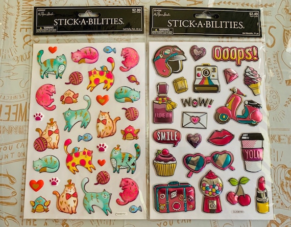 2 Options of Dimension Stickers by the Paper Studio - Cat Puffy Foil / Girl Metallic