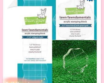 Lawn Fawn Clear Acrylic Grip & Grid Stamping Blocks-Lawn Fawndamentals- 3.5” Round Block/2”x8” Block-1/2” Thickness
