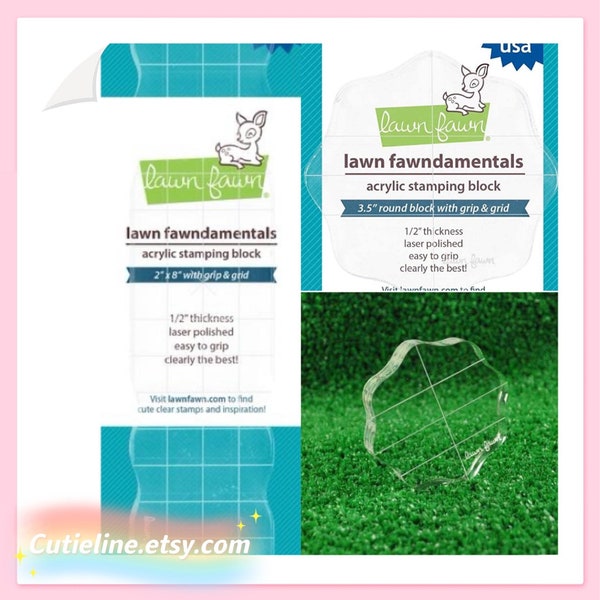 Lawn Fawn Clear Acrylic Grip & Grid Stamping Blocks-Lawn Fawndamentals- 3.5” Round Block/2”x8” Block-1/2” Thickness