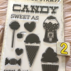 7 Options of Echo Park Designer Stamps sets Let Love Bloom/Candy/Eat Sleep Craft/Snowflakes/Pennant/Glasses/Words Background Stamps 2- Candy