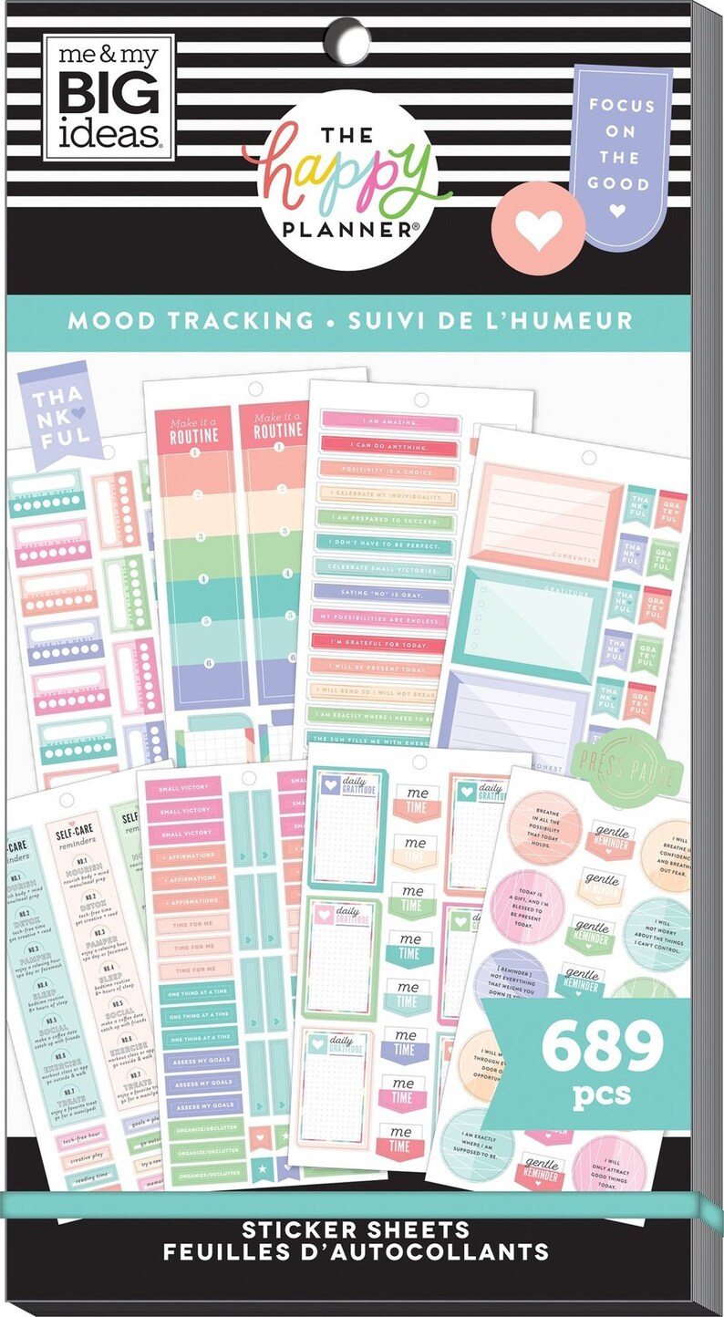 3 Options of Value Sticker Book by Happy Planner-596 Appointments/689 Mood Tracking/672 Happy Kind Faith-Planning Essential Stickers 689 Mood Tracking