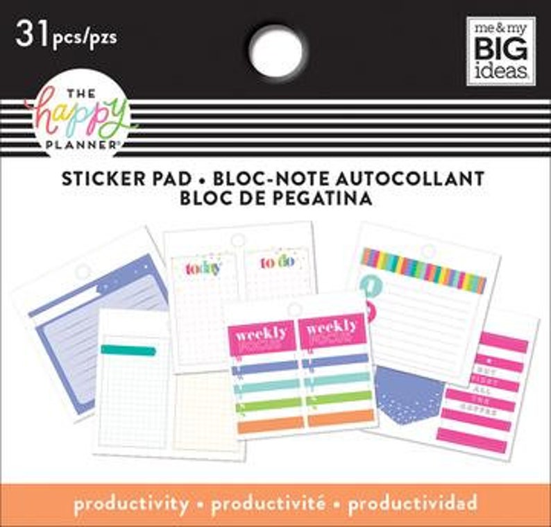 Tiny Sticker Pads by Happy Planner Budget 41pc/Productivity 31pc/Faith 41pc/Colorful Boxes 34pc 3 1/2 x 3 3/8-Budget Planning/Daily Work Productivity - 31pc