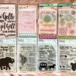8 Options of Stamps sets - Be Brave/Party/Greetings/Free Spirit/Elephant Dream Big/Floral Encouragement Cards/Wedding Carriage/Welcome Baby