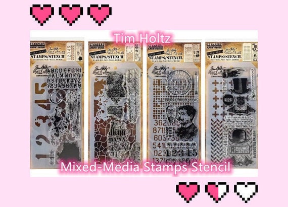 Tim Holtz Mixed Media Stamp & Stencil Set - Dotted & Stitched