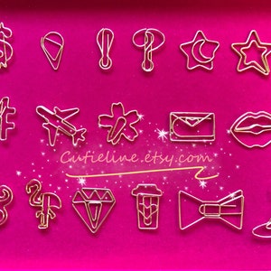 17 Options Of Gold-plating Paper Clips-Sakura/Star Moon/ Hash Tags/Money Sign/Airplane/Question Mark/Ampersand/High Heels/Coffee Cup