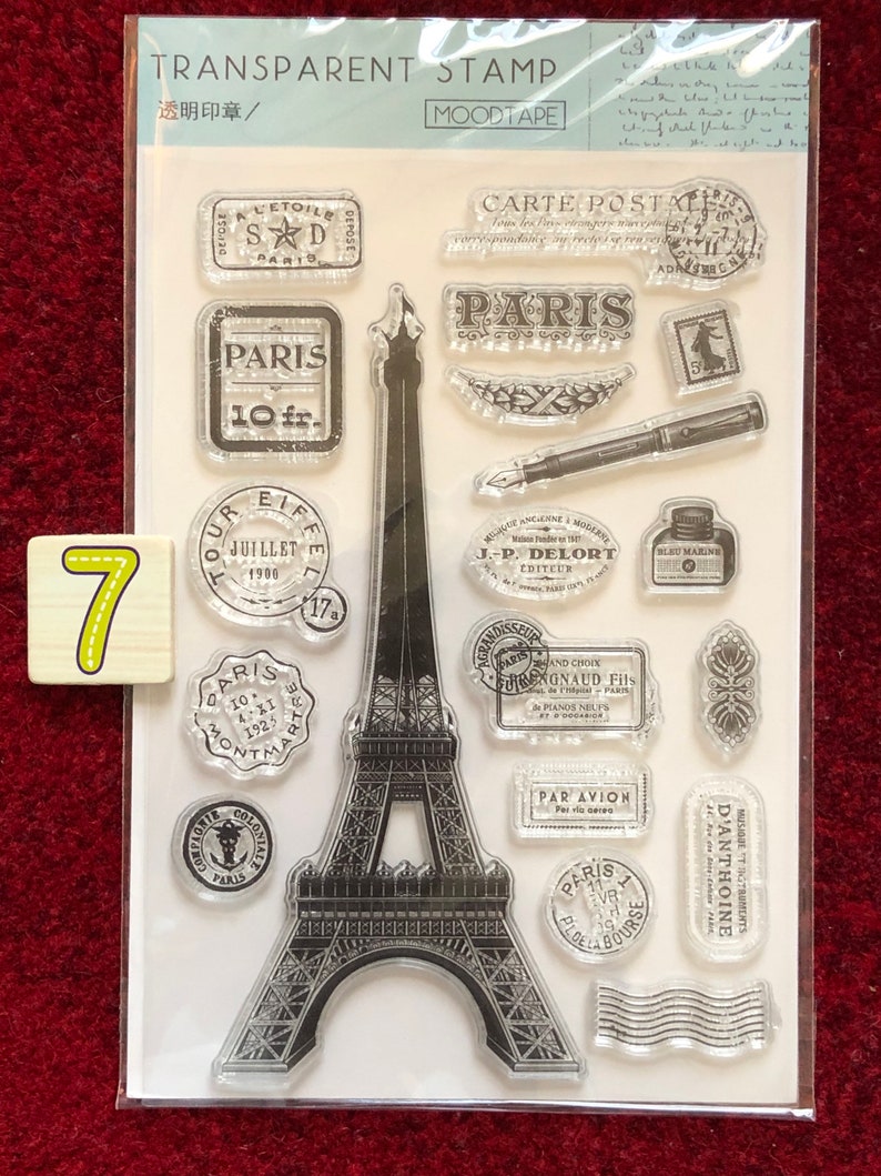 7 Styles of Clear Stamps Set by MOODTAPE Clear Stamps Architecture/Paris Tower/Elizabeth Tower/Roses/Signs 11 x 16cm 7