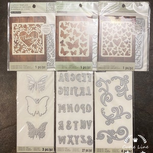 Troqueles de corte de Recollections - Troquel de fondo de tarjeta/Conjunto de mariposas/Esquinas elegantes - Conjunto de troqueles para hacer tarjetas
