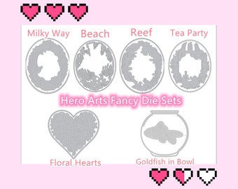 6 Options of Hero Arts Fancy Intricate Dies-Goldfish in Bowl/Floral Heart w/Frame/Milky Way Boarder/Tea Party/Reef Border Frame/Beach Frame