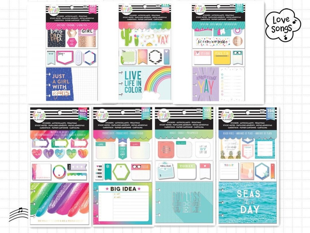 7 Options of Coordinated Planner Accessories Kit by Happy Planner Boss