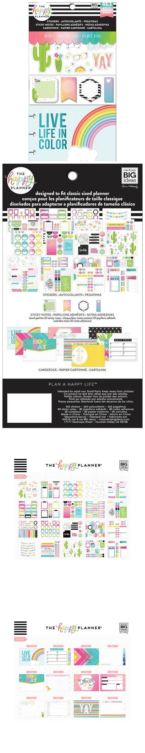7 Options of Coordinated Planner Accessories Kit by Happy Planner Boss  Babe/brights/super Fun/watercolor Sticky Notes Stickers Cards 