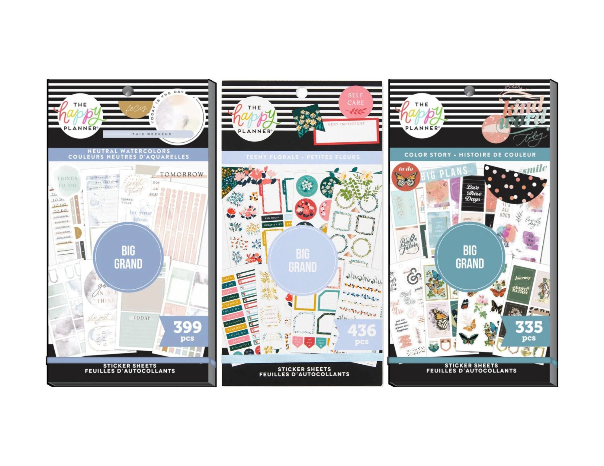 BIG Happy Planner Sticker Book- Neutral Watercolors 399pc/ Teeny Florals 436pc/ Color Story 335pc- Rosegold Foiled Stickers/Font Words