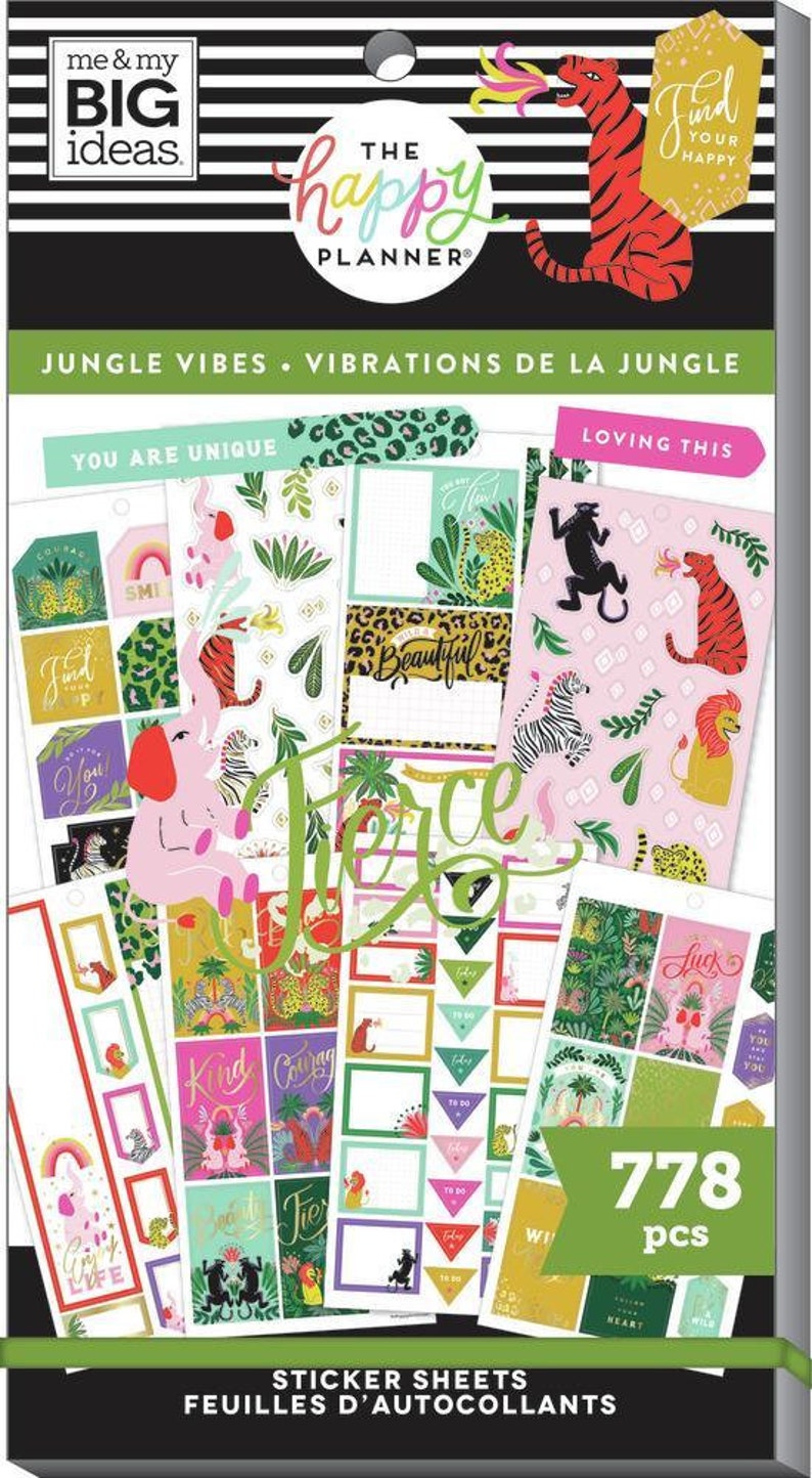 1095 Pets/603 Colorful Leopard/778 Jungle Vibes Happy Planner Value Stickers Books-30 Pages Functional Sticker Sheets-Animals Prints Jungle Vibes, 778pc