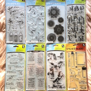 8 Options of Inkadinkado Stamps Sets-4''x9''Flamingo Fun/Dot Flourishes/Doilies/Coffee House Alpha/Thought/Advice/Horses/Test Tubes Your Choice of 2