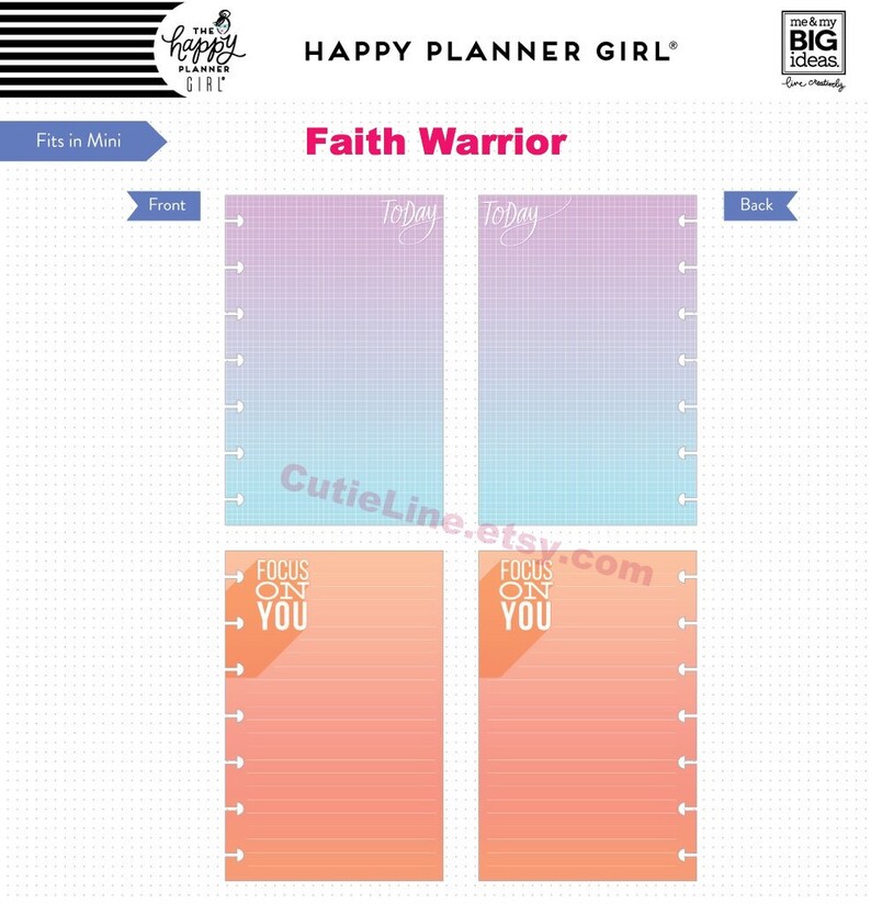 4 Options of MINI Planner Paper Pack by The Happy Planner Girl-Faith Warrior/Healthy Hero/Super Mom/Socialite-Mini Happy Planner Page Refill image 6