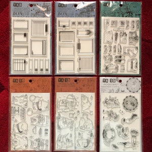 MOODTAPE のクリアスタンプセット 6 種類 - 11 x 16 cm - ノートページ/ブックマーク/ファッション服/かわいいクマ/フィギュア - ぬり絵スタンプ