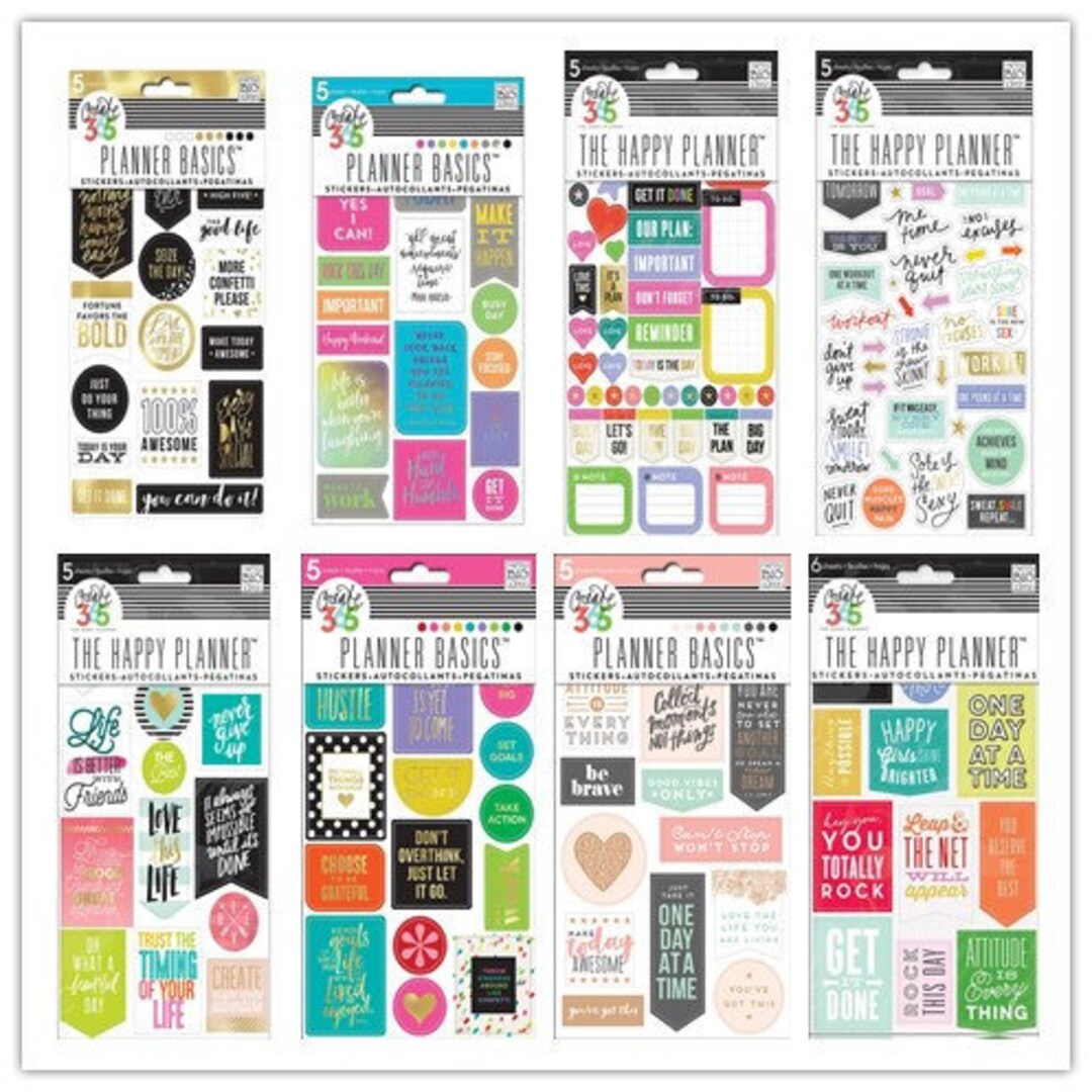 8 Options of Stickers Pack-5 Sheets Each-gold Seize the Day/neon ...