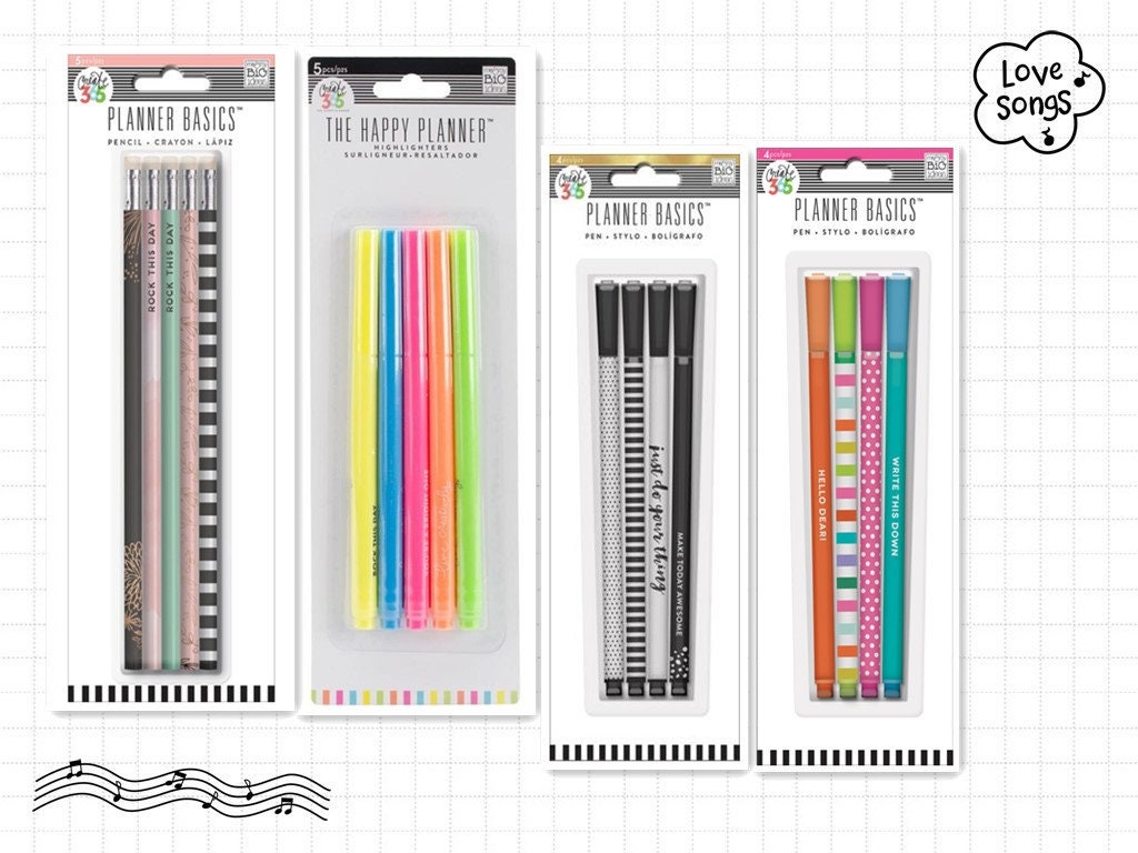 4 Options of Pen/pencils Set by Happy Planner Rosegold Pencils/brights  Highlighters/black White Pens/rainbow Blacks Planning Pens 