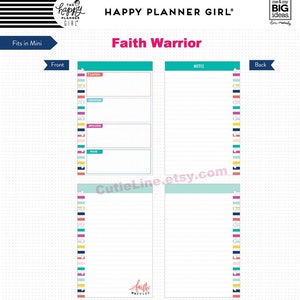 4 Options of MINI Planner Paper Pack by The Happy Planner Girl-Faith Warrior/Healthy Hero/Super Mom/Socialite-Mini Happy Planner Page Refill image 3