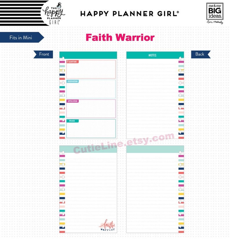 4 Options of MINI Planner Paper Pack by The Happy Planner Girl-Faith Warrior/Healthy Hero/Super Mom/Socialite-Mini Happy Planner Page Refill image 3