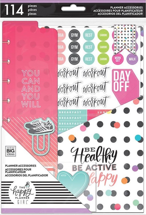 Healthy Hero Classic Multi Accessory Pack by Happy Planner Girl Sticky  Notes Stickers Pre-punched Folders Bookmarks Refill Pages 