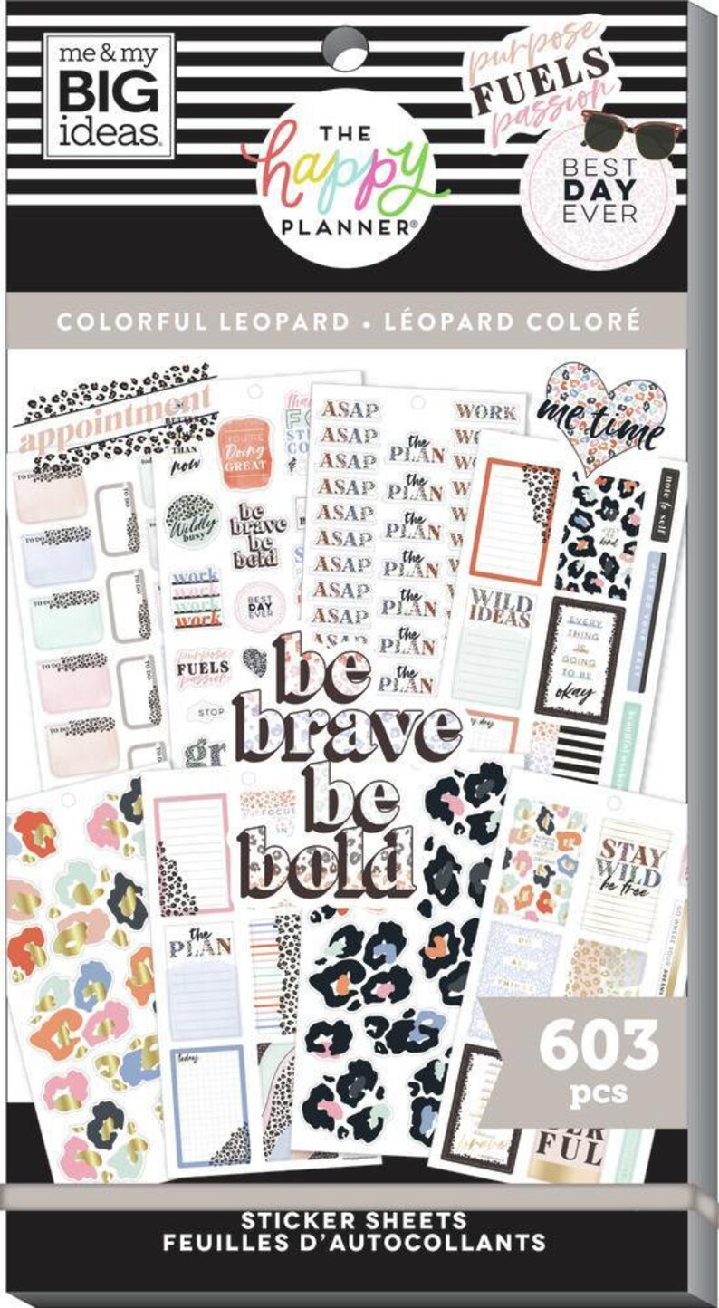 1095 Pets/603 Colorful Leopard/778 Jungle Vibes Happy Planner Value Stickers Books-30 Pages Functional Sticker Sheets-Animals Prints Leopard, 603pc