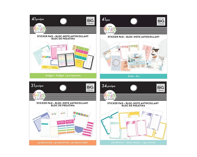 Tiny Sticker Pads by Happy Planner Budget 41pc/Productivity 31pc/Faith 41pc/Colorful Boxes 34pc 3 1/2 x 3 3/8-Budget Planning/Daily Work image 1