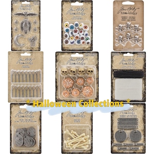 9 Options of Halloween Adornments by Tim Holtz Ideaology - Creepy Eyes/Boneyard/Token/Charms/Crossbones/Skulls Pimpkins/Trimmings