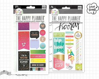 2 Options of Stickers Pack by Happy Planner - Mom Boss/I Love Today - Inspiration Quotes/Script Words/Foil Stickers/Planning Stickers