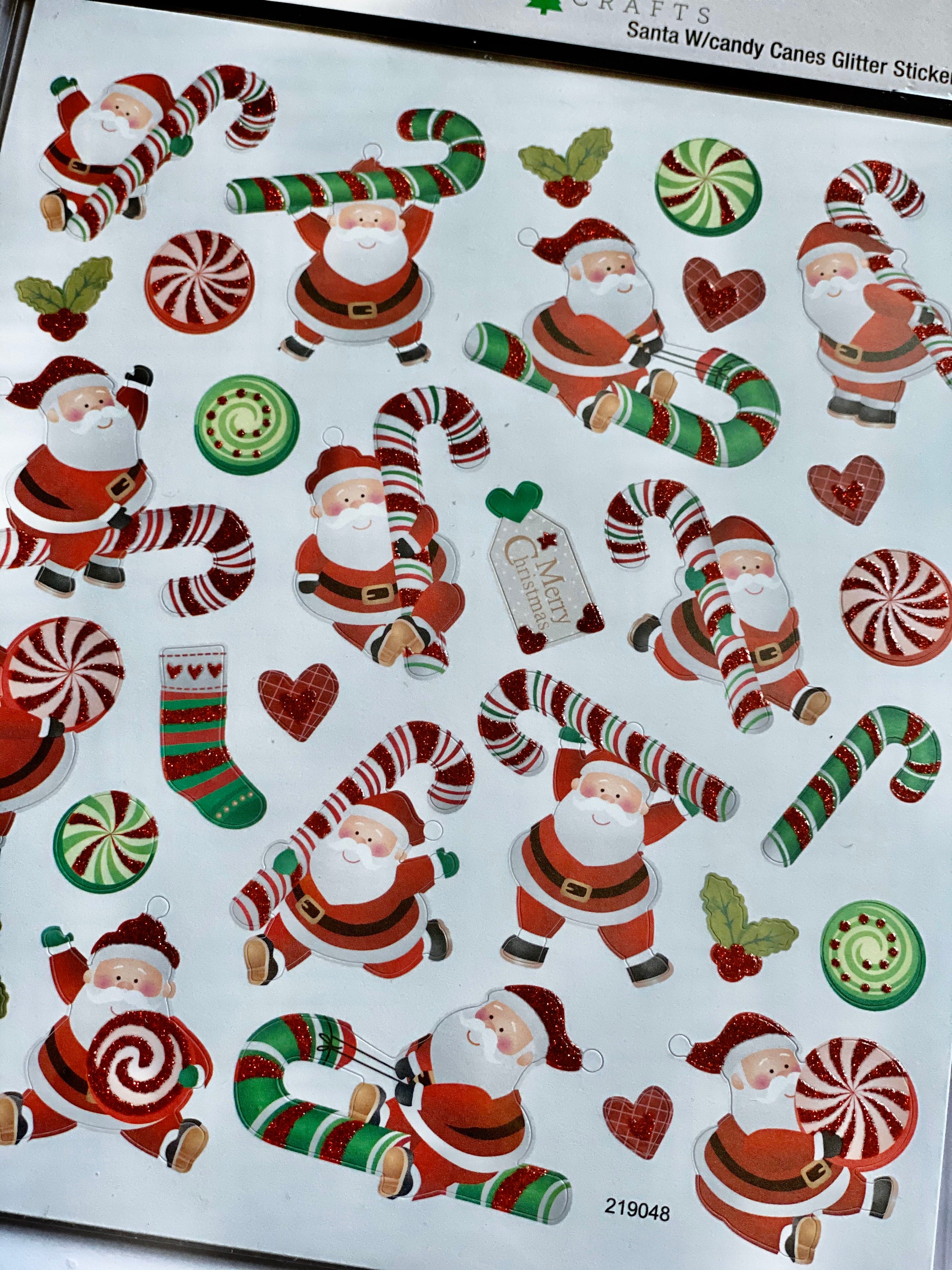 Packs of 4 Christmas Stickers - Santa W/candy Canes/ornaments