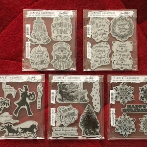 5 Options of Christmas Holiday Rubber Stamps by Tim Holtz - Doodle Greetings/Deco Christmas/Christmas Magic/Weathered Winter