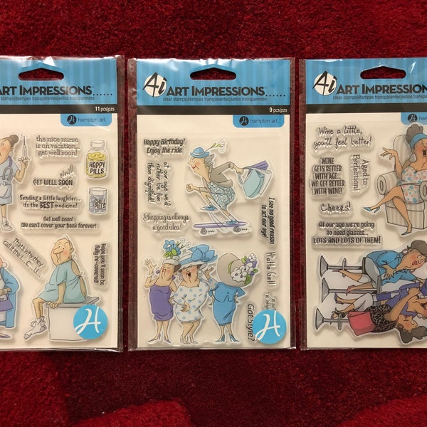 3 Optionen von Art Impressions Clear Stamps Sets - Wein trinken / Geburtstagsparty / Lachen ist die beste Medizin