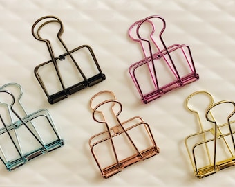 6 Colors of Planner Clips Hollow Binder Clips-Office/Binder/Decorative Clip-Rose Gold,Black,Gold,Turquoise,Hot Pink,Antique Blass-3 Size