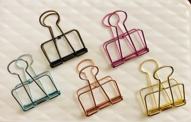 6 Colors of Planner Clips Hollow Binder Clips-Office/Binder/Decorative Clip-Rose Gold,Black,Gold,Turquoise,Hot Pink,Antique Blass-3 Size image 1