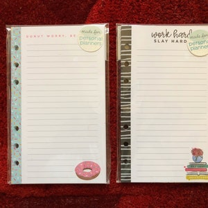 2 Options of Agenda 52 Personal PlannerDouble Sided Notepaper Packs 24 Sheets Donuts/Work Hard 4x6.79 image 1