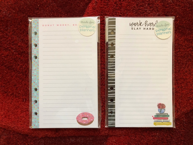 2 Options of Agenda 52 Personal PlannerDouble Sided Notepaper Packs 24 Sheets Donuts/Work Hard 4x6.79 image 1