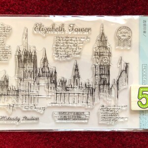 7 Styles of Clear Stamps Set by MOODTAPE Clear Stamps Architecture/Paris Tower/Elizabeth Tower/Roses/Signs 11 x 16cm 5