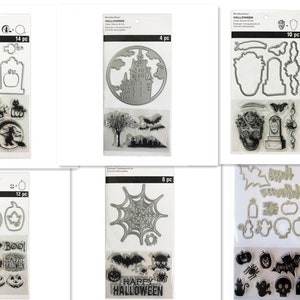 Halloween Stamps and Dies Sets by Recollections-Haunted House/Pumpkin Boo/Skeleton/Spider Web/Happy Halloween/Witch