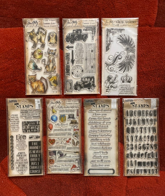 7 Options of Tim Holtz Clear Stamps Sets 4x9.25 Crazy Cats Birds/regal  Flourish/crazy Little Things/saying Stuff/mini Worn Text 