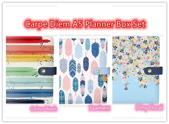 Carpe Diem A5 Undated 12-month Planner Box Color Wash / Feathers / Ditsy  Floral Calendar Weekly Layout 