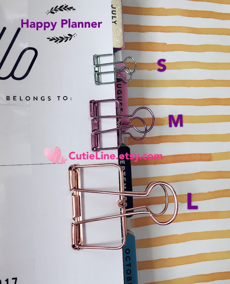 6 Colors of Planner Clips Hollow Binder Clips-Office/Binder/Decorative Clip-Rose Gold,Black,Gold,Turquoise,Hot Pink,Antique Blass-3 Size image 2