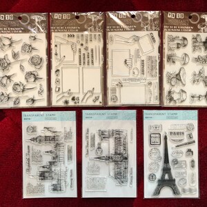 7 Styles of Clear Stamps Set by MOODTAPE Clear Stamps Architecture/Paris Tower/Elizabeth Tower/Roses/Signs 11 x 16cm image 1