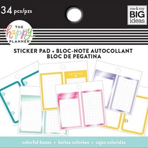 Tiny Sticker Pads by Happy Planner Budget 41pc/Productivity 31pc/Faith 41pc/Colorful Boxes 34pc 3 1/2 x 3 3/8-Budget Planning/Daily Work Colorful Boxes 34pc